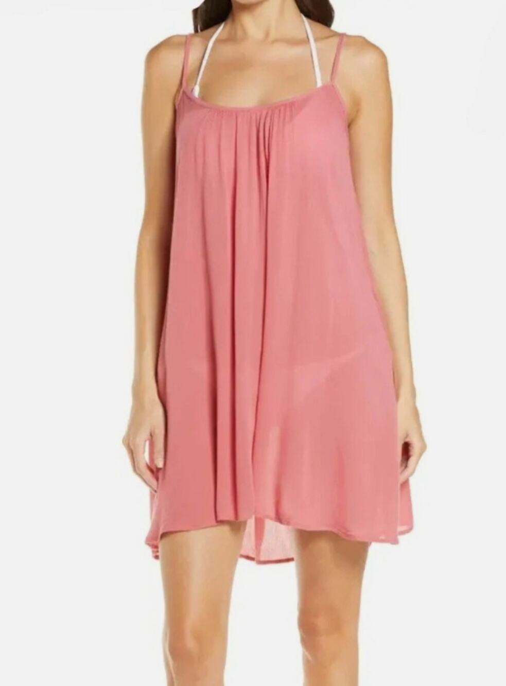 Elan Mauve Pink Strappy Mini Flowy Crinkle Cover Up Sundress – Size Medium NEW